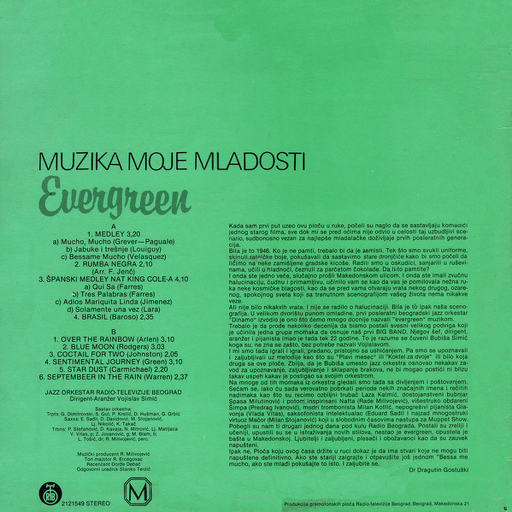 Jazz Orkestar Radio-Televizije Beograd ‎– Muzika Moje Mladosti